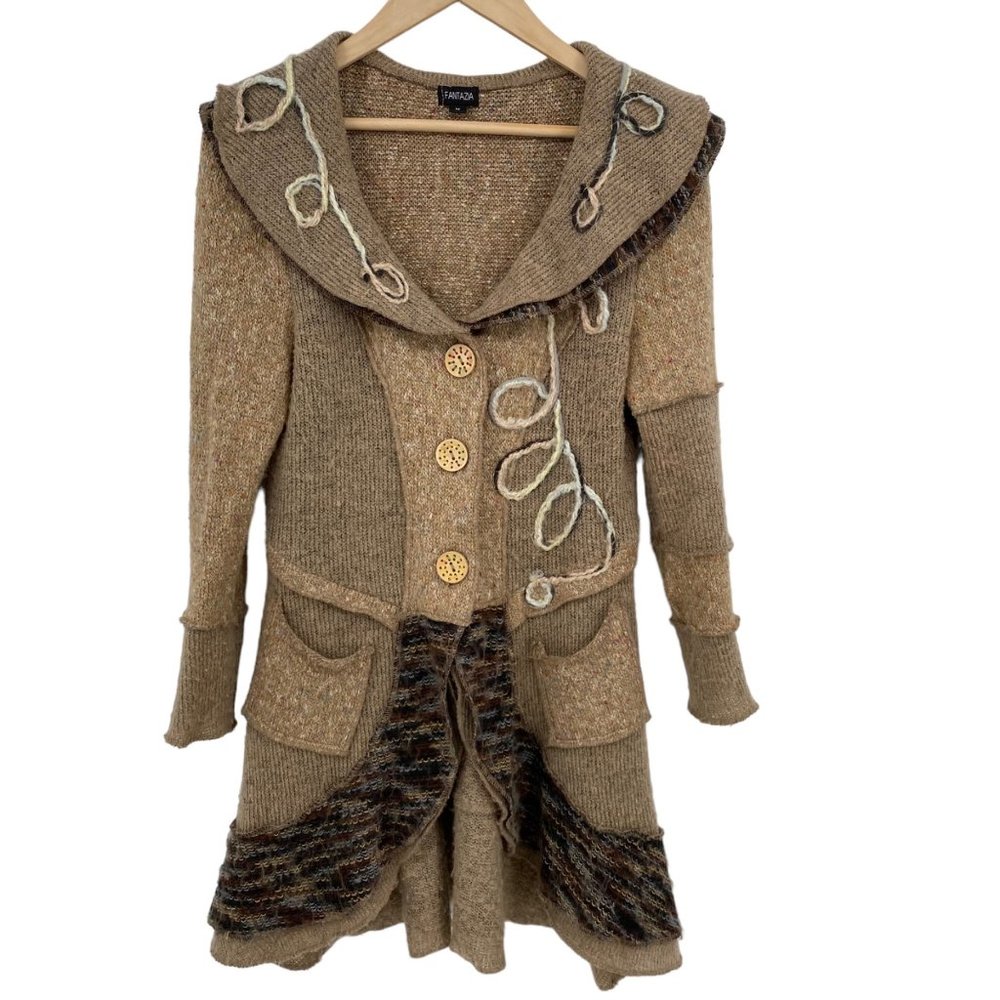 Fantazia Lagenlook Cardigan Swirl Sweater Coat Cardi Women's Medium Layered